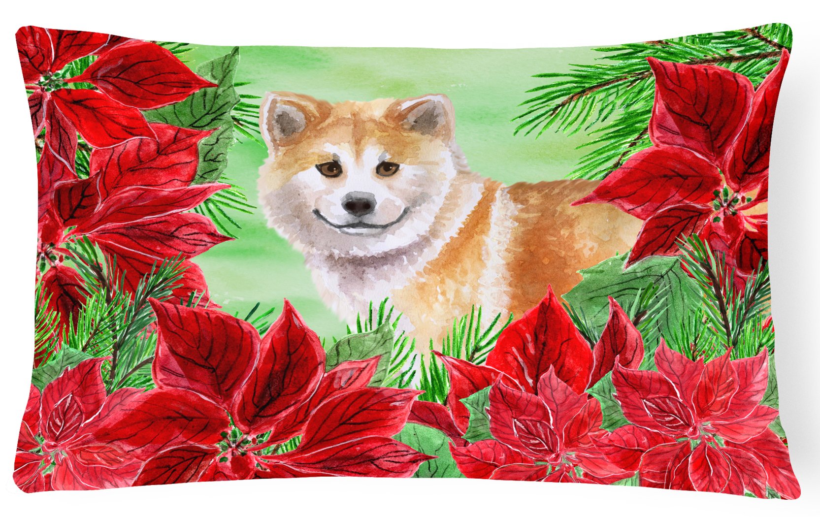 Shiba Inu Poinsettas Canvas Fabric Decorative Pillow CK1326PW1216 by Caroline's Treasures
