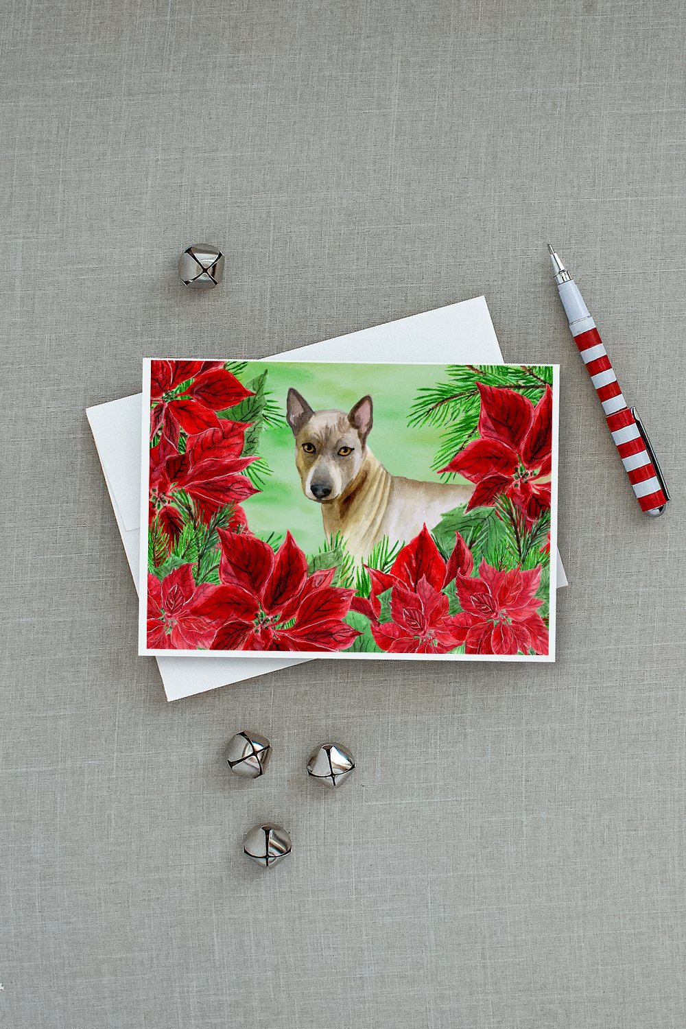 Thai Ridgeback Poinsettas Greeting Cards and Envelopes Pack of 8 - the-store.com