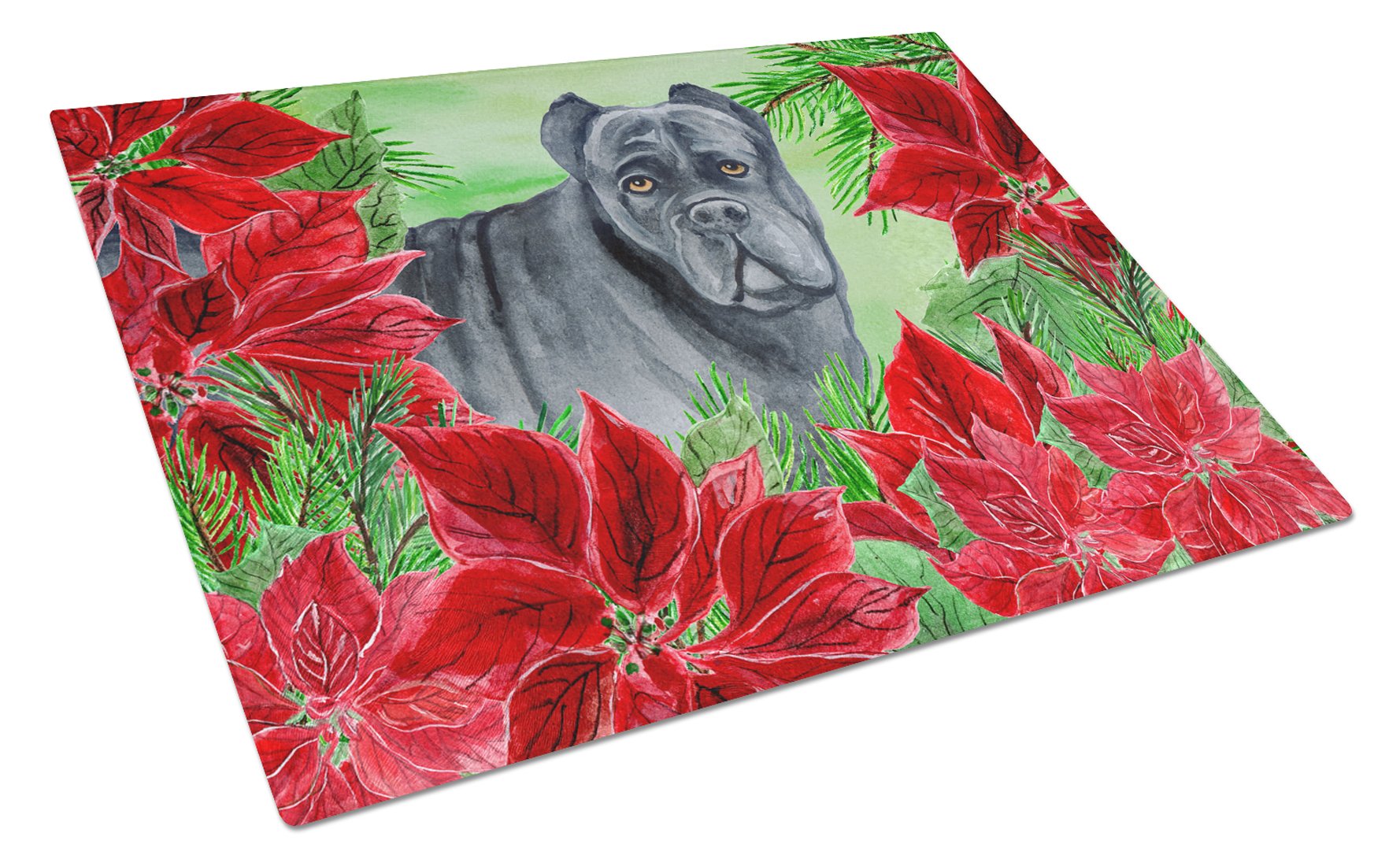 Cane Corso Poinsettas Glass Cutting Board Large CK1342LCB by Caroline's Treasures