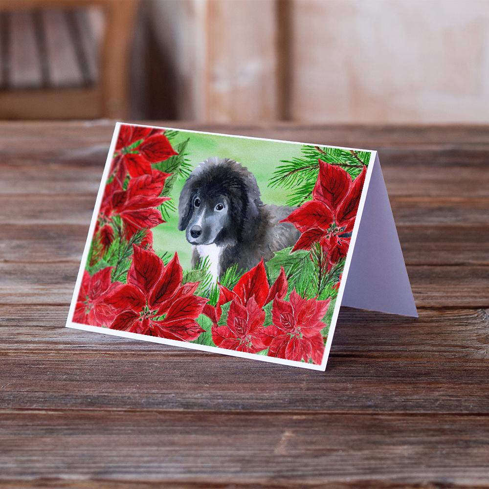 Buy this Newfoundland Puppy Poinsettas Greeting Cards and Envelopes Pack of 8