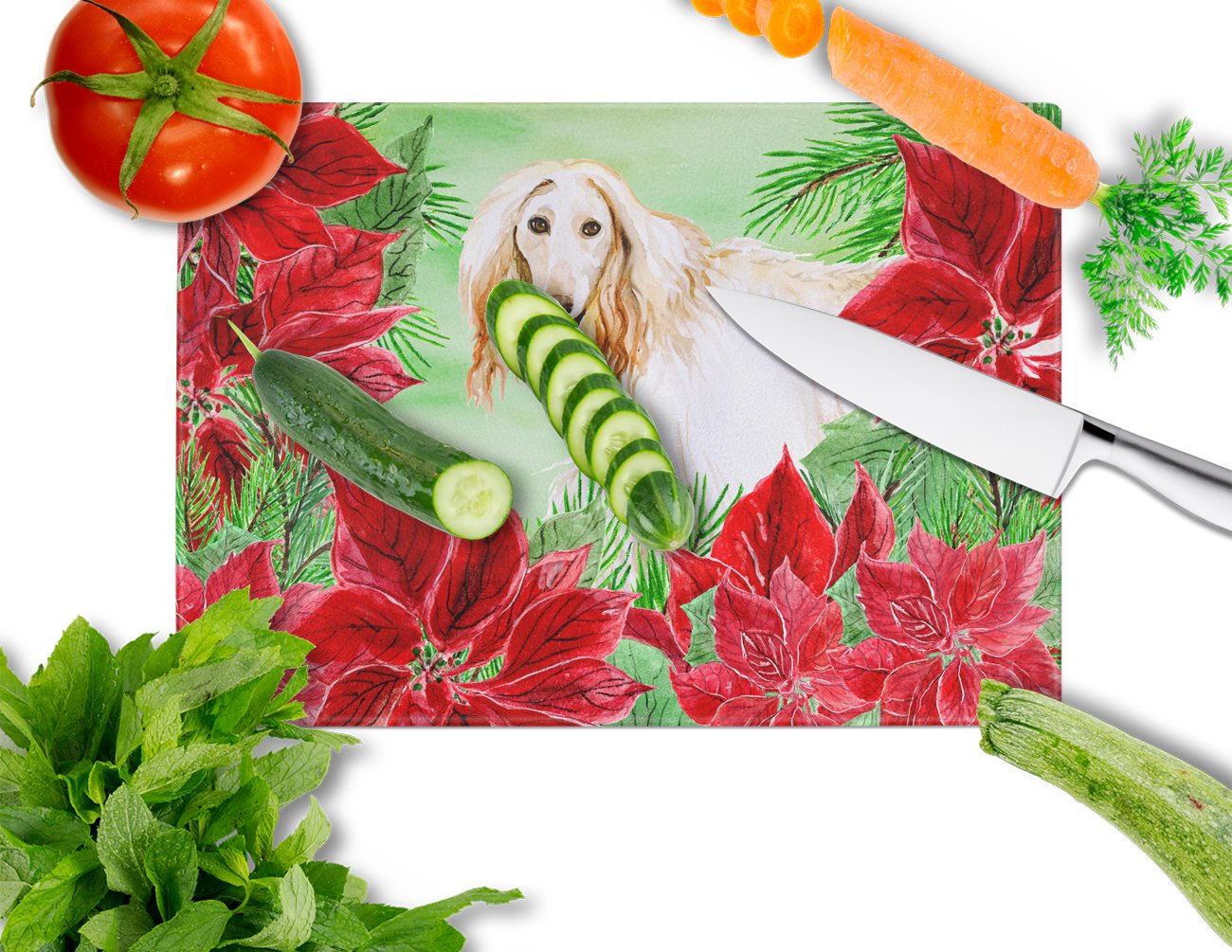 Afghan Hound Poinsettas Glass Cutting Board Large CK1350LCB by Caroline's Treasures