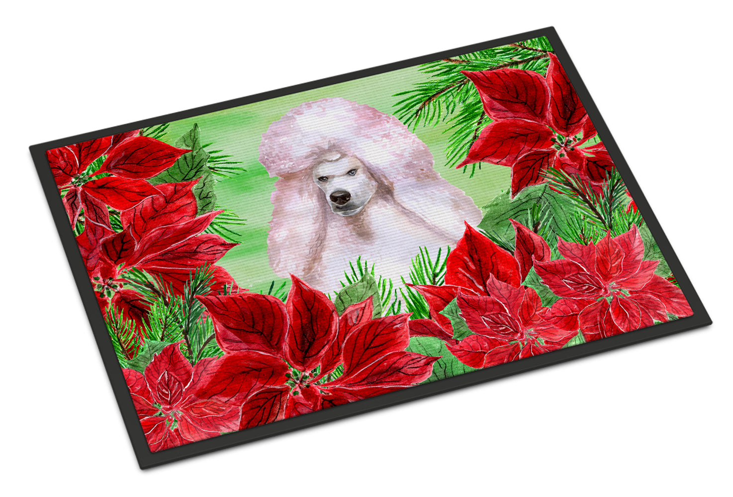 White Standard Poodle Poinsettas Indoor or Outdoor Mat 18x27 CK1364MAT - the-store.com