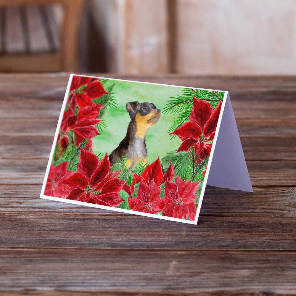 Buy this Miniature Pinscher #2 Poinsettas Greeting Cards and Envelopes Pack of 8