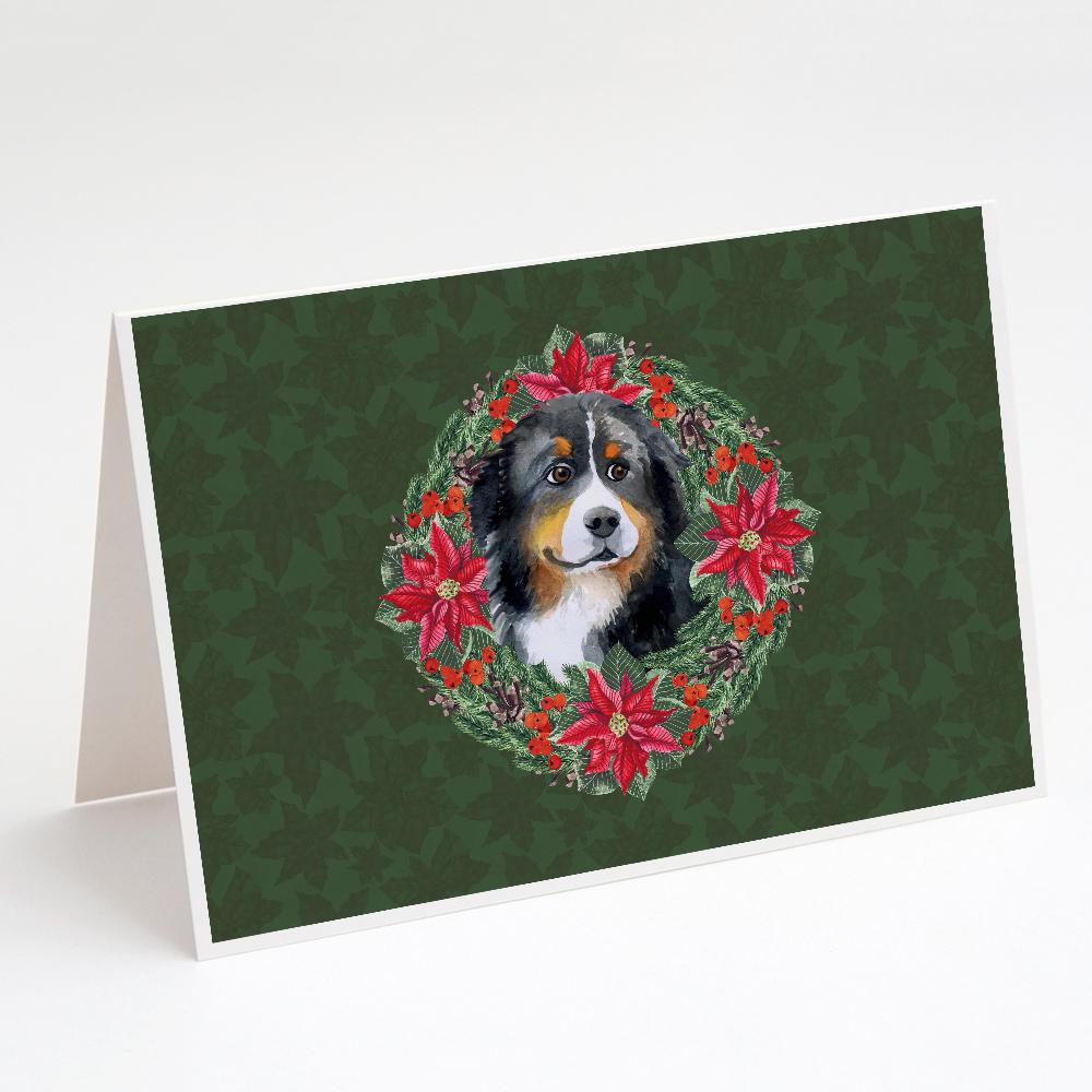 Buy this Bernese Mountain Dog Poinsetta Wreath Greeting Cards and Envelopes Pack of 8