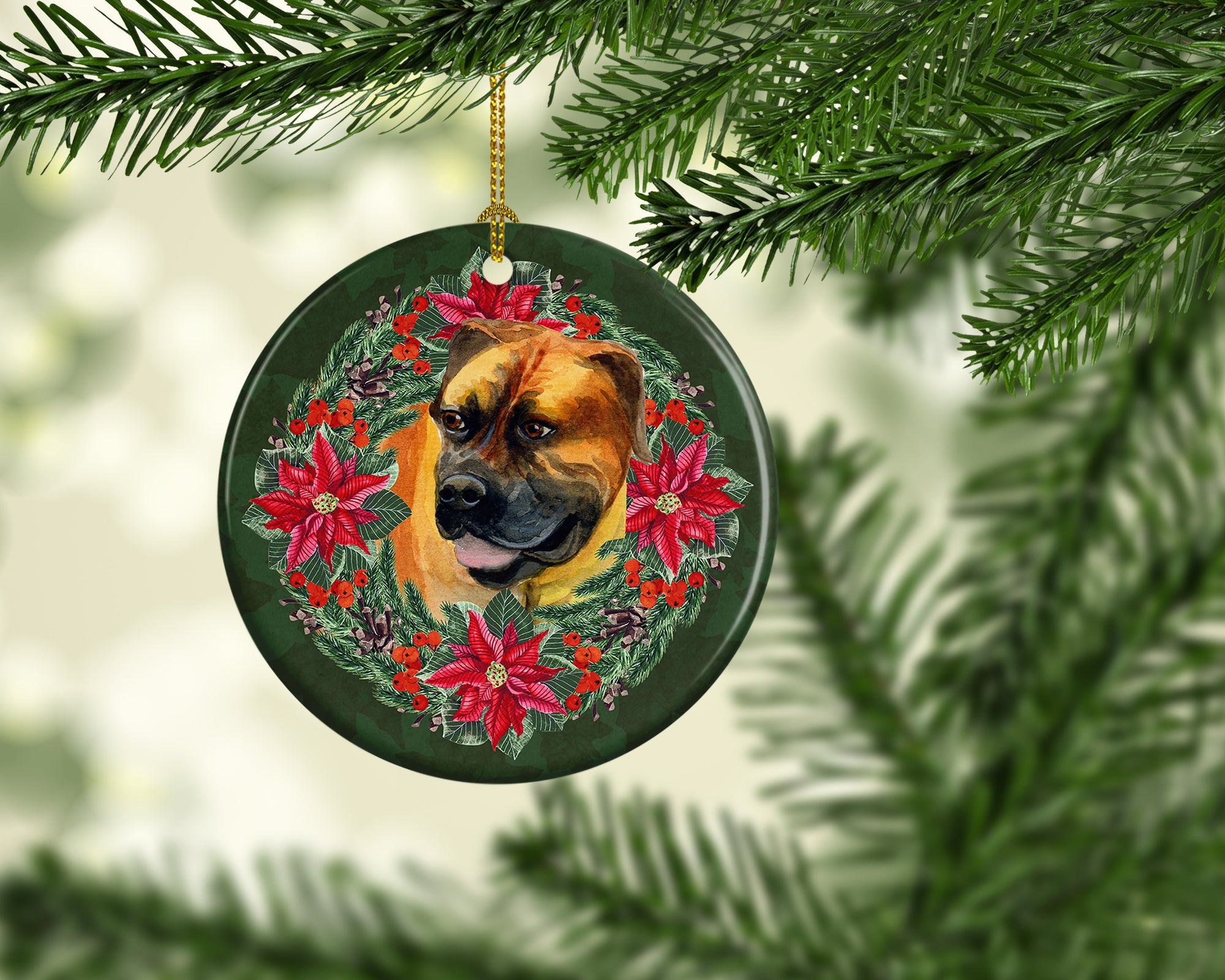 Buy this Boerboel Mastiff Poinsetta Wreath Ceramic Ornament