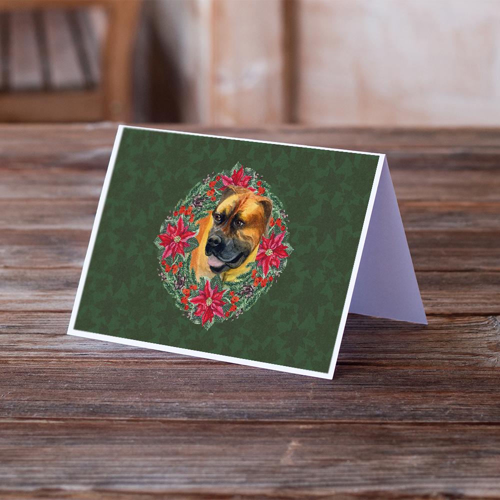 Boerboel Mastiff Poinsetta Wreath Greeting Cards and Envelopes Pack of 8 - the-store.com