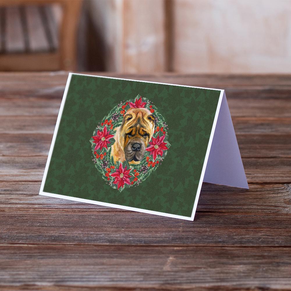 Buy this Shar Pei Poinsetta Wreath Greeting Cards and Envelopes Pack of 8