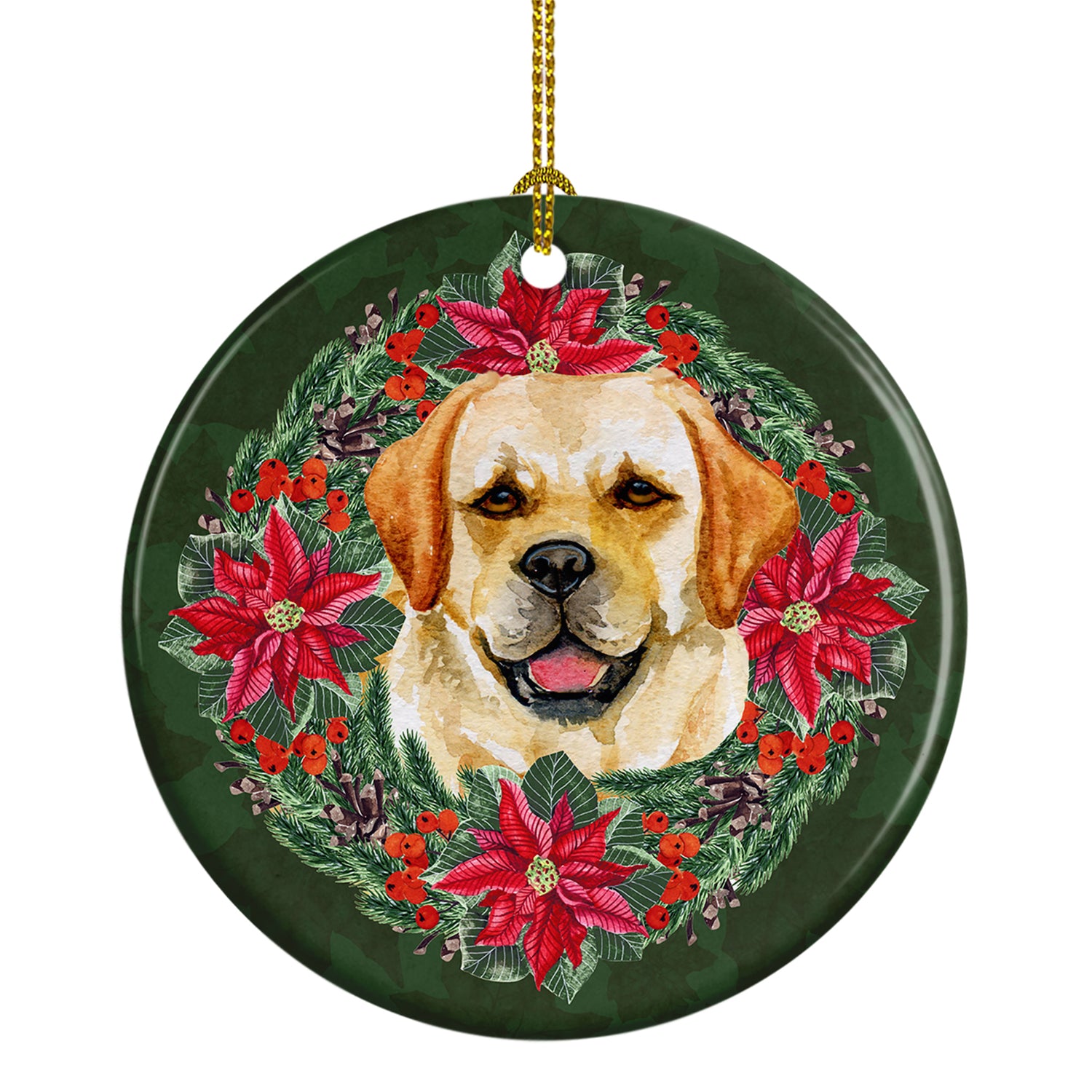 Buy this Golden Retriever Poinsetta Wreath Ceramic Ornament
