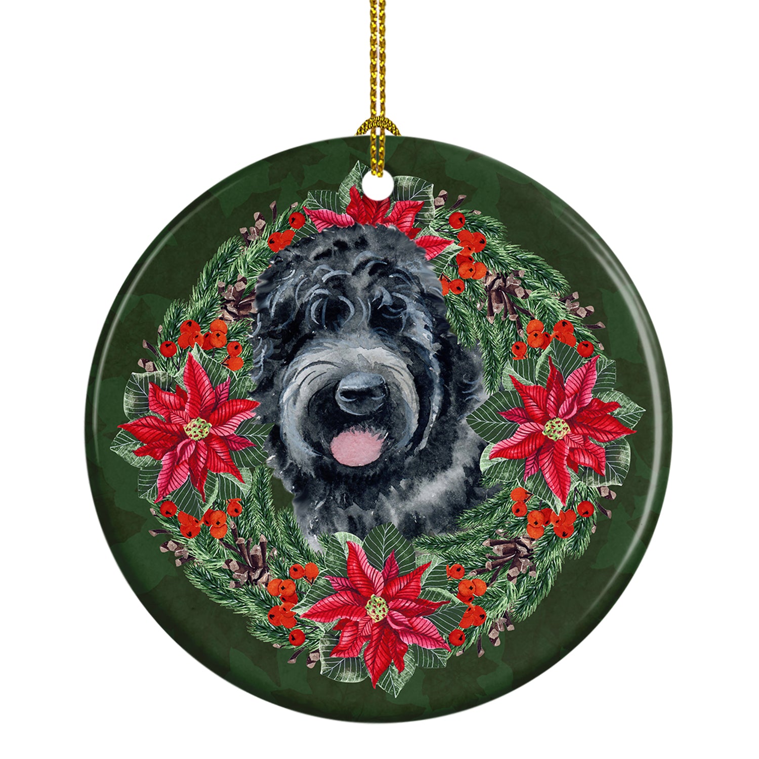 Buy this Black Russian Terrier Poinsetta Wreath Ceramic Ornament