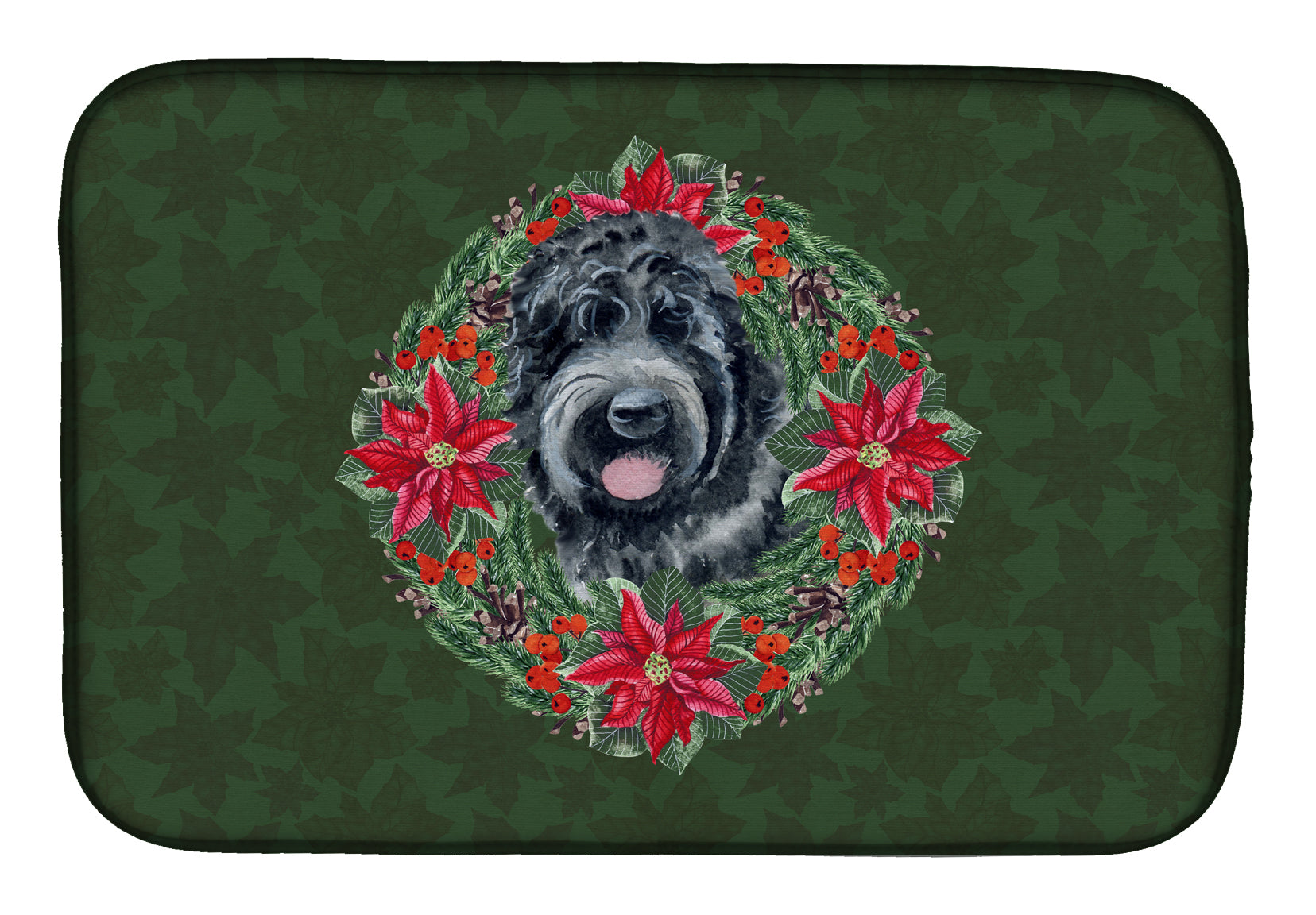 Black Russian Terrier Poinsetta Wreath Dish Drying Mat CK1543DDM