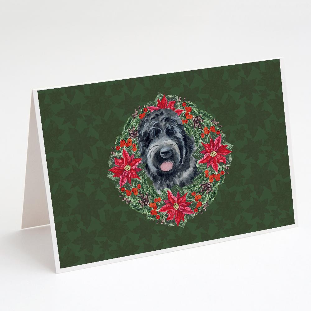 Buy this Black Russian Terrier Poinsetta Wreath Greeting Cards and Envelopes Pack of 8