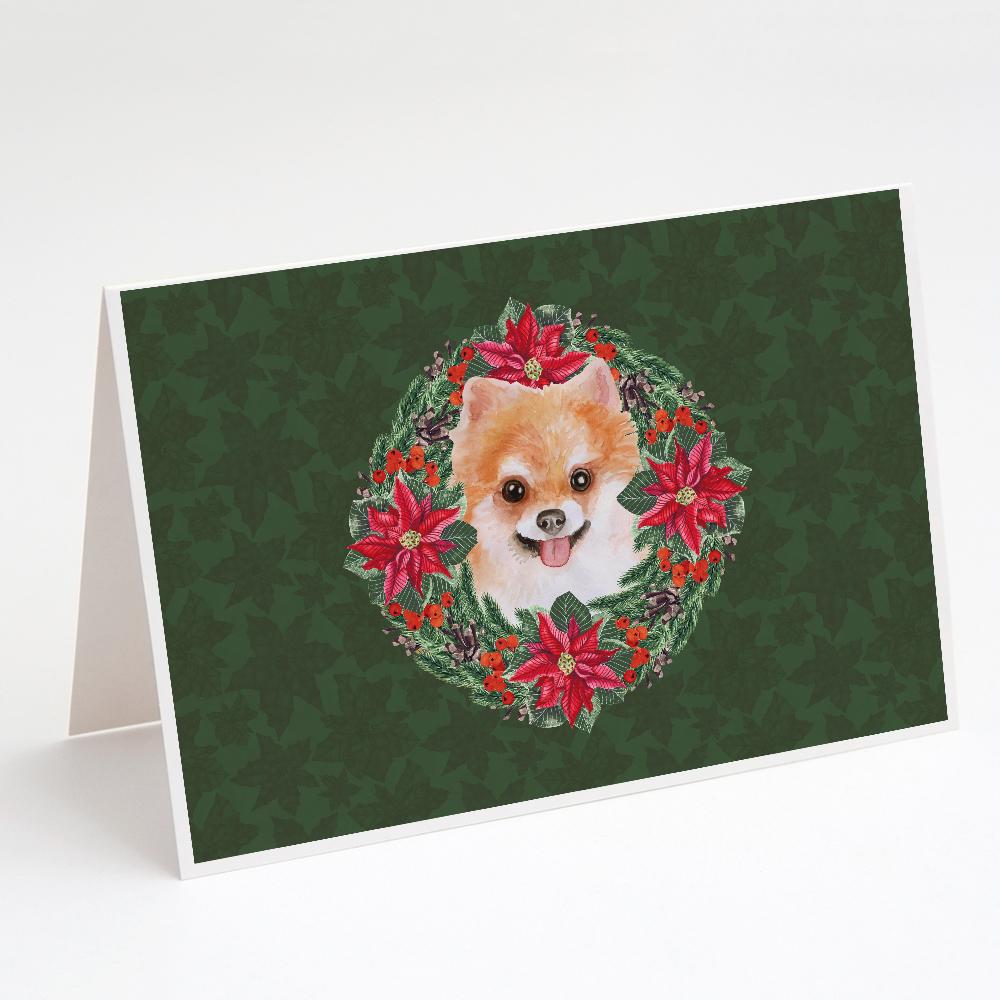 Buy this Pomeranian #2 Poinsetta Wreath Greeting Cards and Envelopes Pack of 8