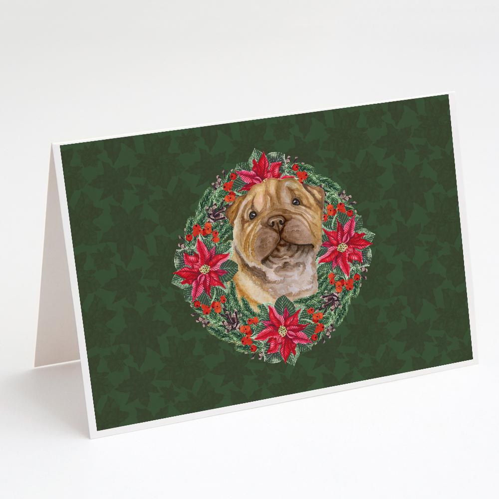 Buy this Shar Pei Puppy Poinsetta Wreath Greeting Cards and Envelopes Pack of 8
