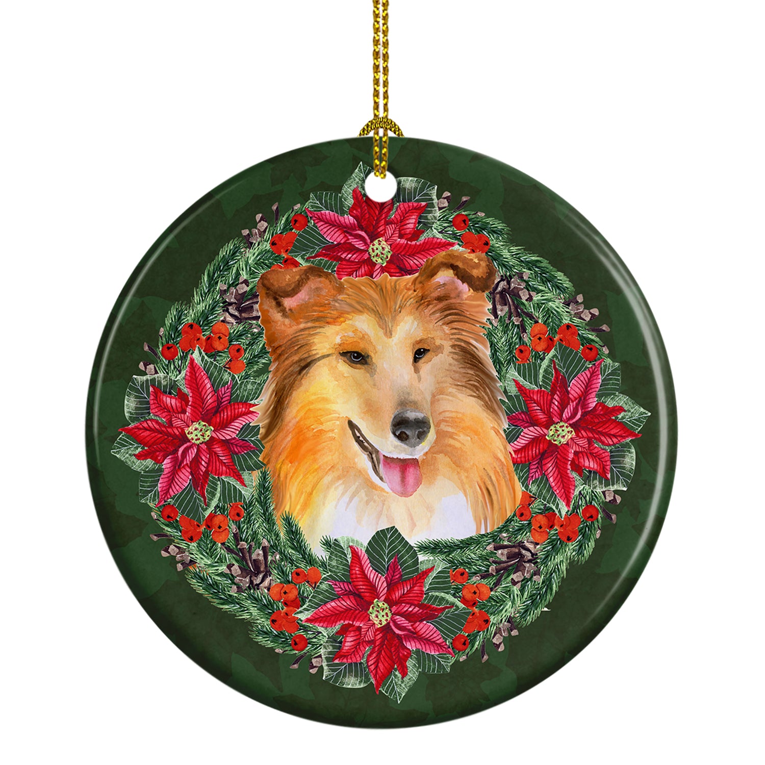 Buy this Sheltie Poinsetta Wreath Ceramic Ornament