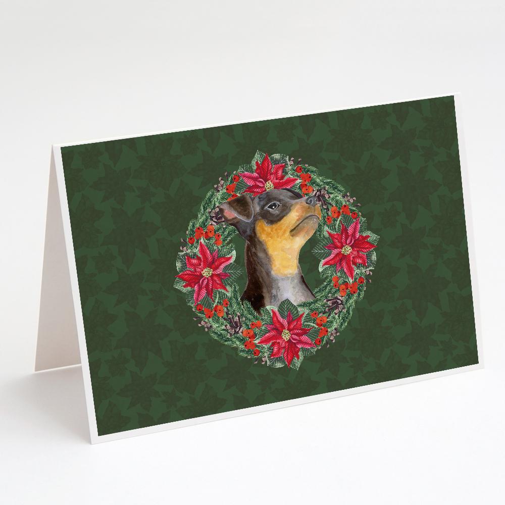 Buy this Miniature Pinscher #2 Poinsetta Wreath Greeting Cards and Envelopes Pack of 8