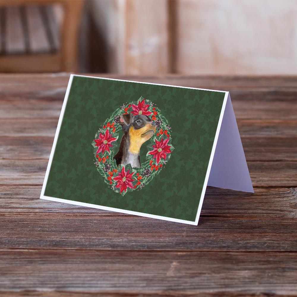 Buy this Miniature Pinscher #2 Poinsetta Wreath Greeting Cards and Envelopes Pack of 8