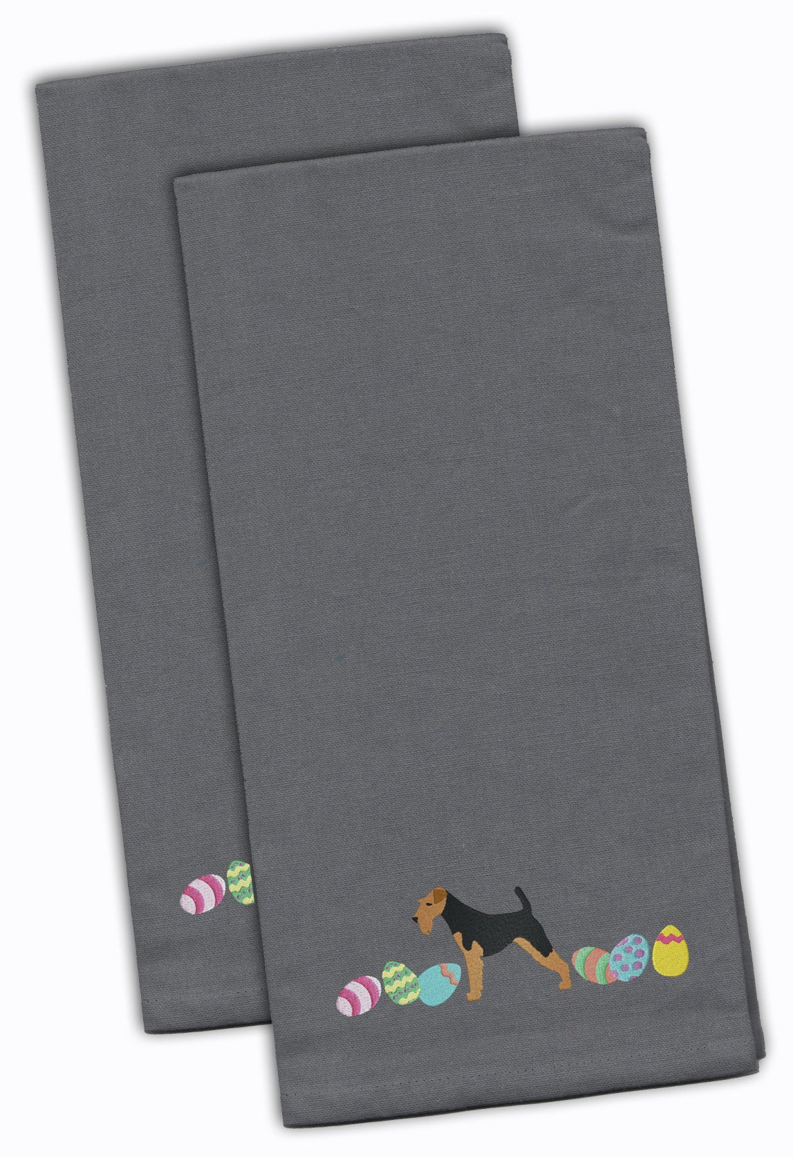 Airedale Terrier Easter Gray Embroidered Kitchen Towel Set of 2 CK1594GYTWE by Caroline's Treasures