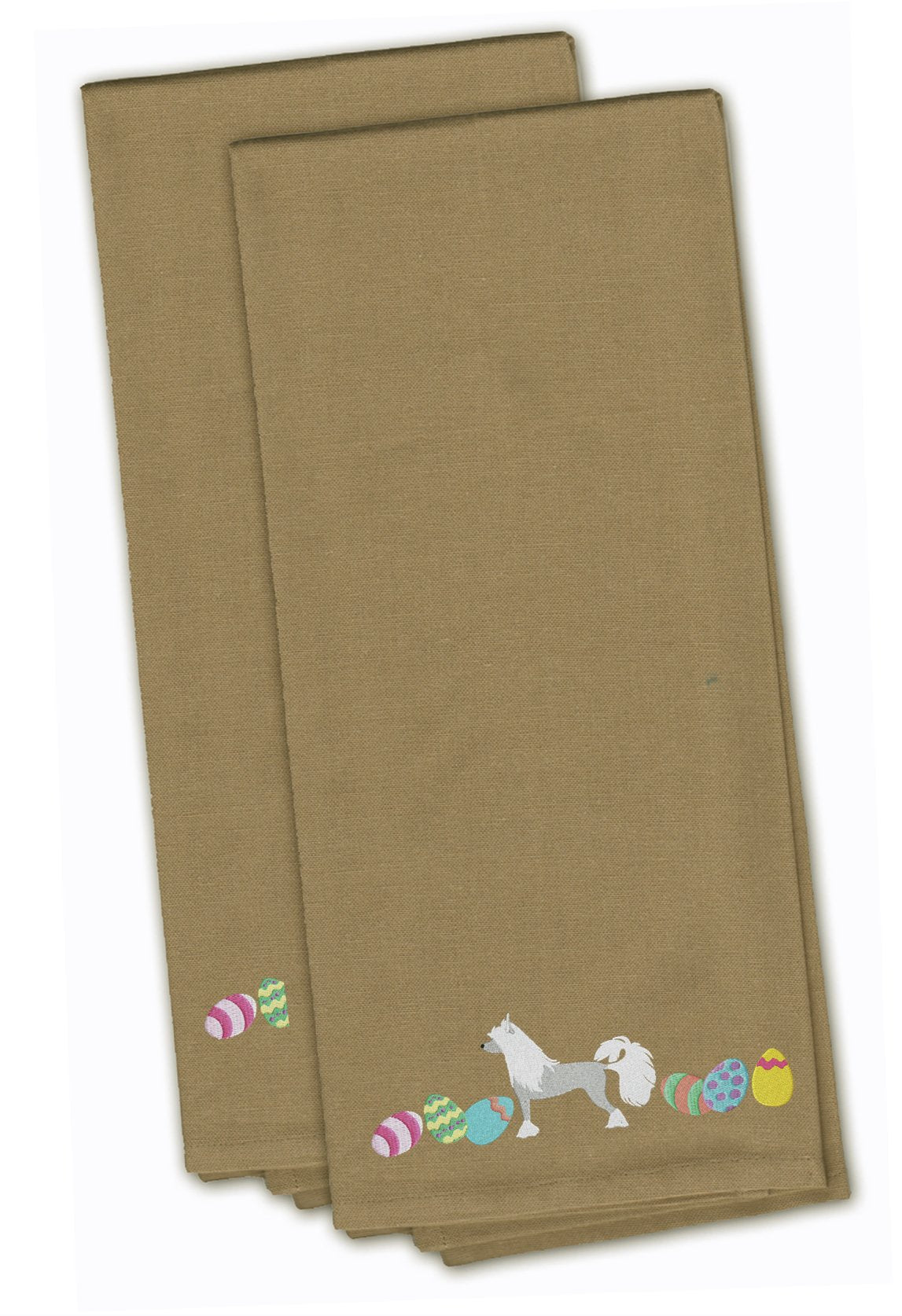 Chinese Crested Easter Tan Embroidered Kitchen Towel Set of 2 CK1625TNTWE by Caroline's Treasures