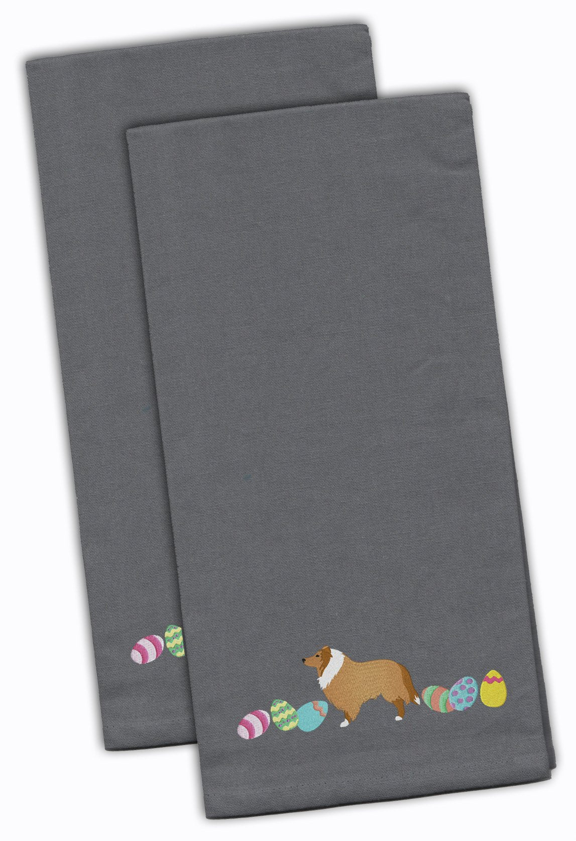 Collie Easter Gray Embroidered Kitchen Towel Set of 2 CK1628GYTWE by Caroline's Treasures