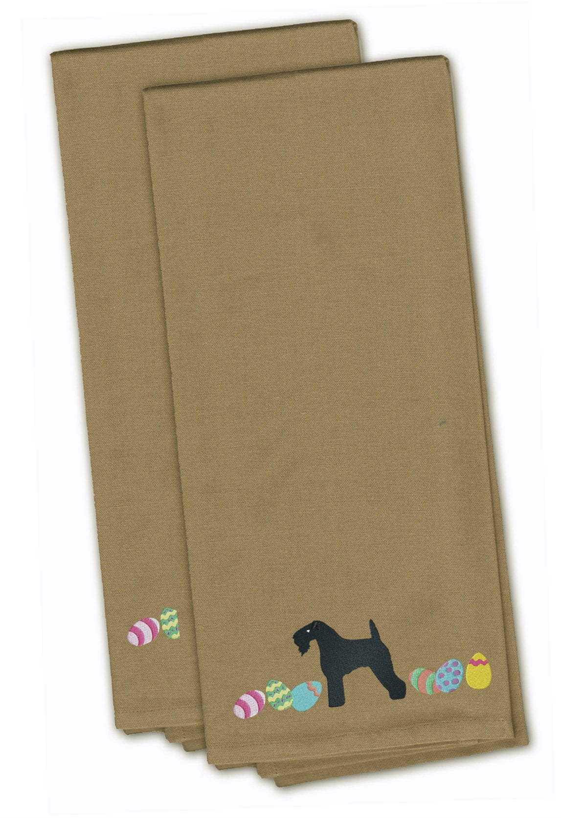 Kerry Blue Terrier Easter Tan Embroidered Kitchen Towel Set of 2 CK1659TNTWE by Caroline's Treasures