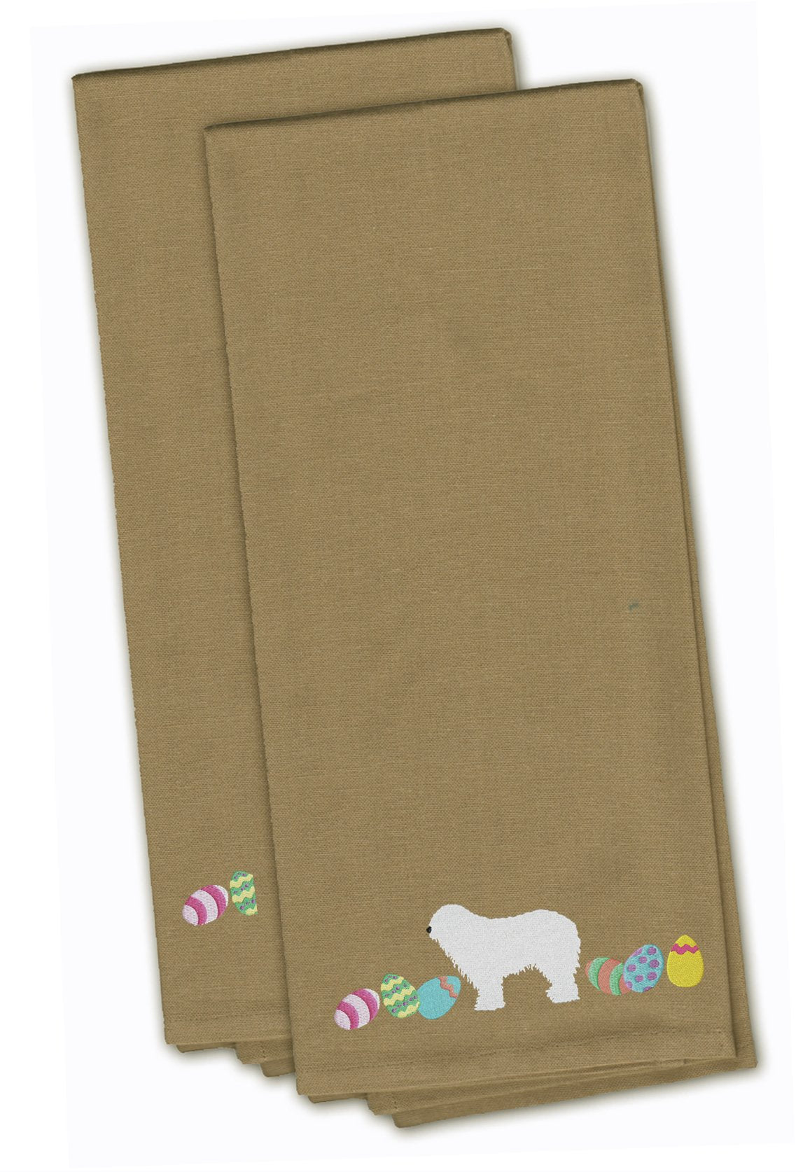 Komondor Easter Tan Embroidered Kitchen Towel Set of 2 CK1660TNTWE by Caroline's Treasures