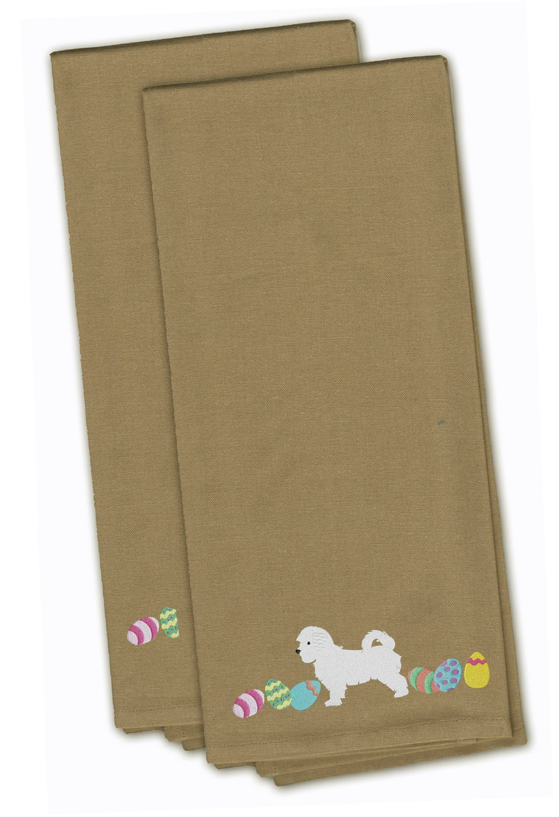 Maltese Easter Tan Embroidered Kitchen Towel Set of 2 CK1663TNTWE by Caroline's Treasures
