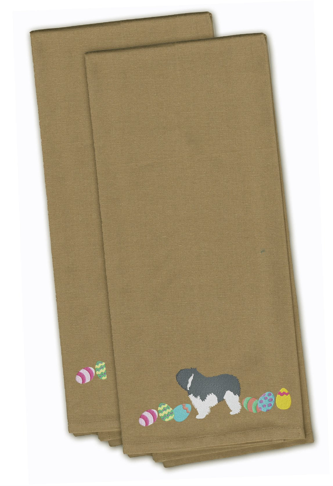 Polish Lowland Sheepdog Easter Tan Embroidered Kitchen Towel Set of 2 CK1669TNTWE by Caroline's Treasures