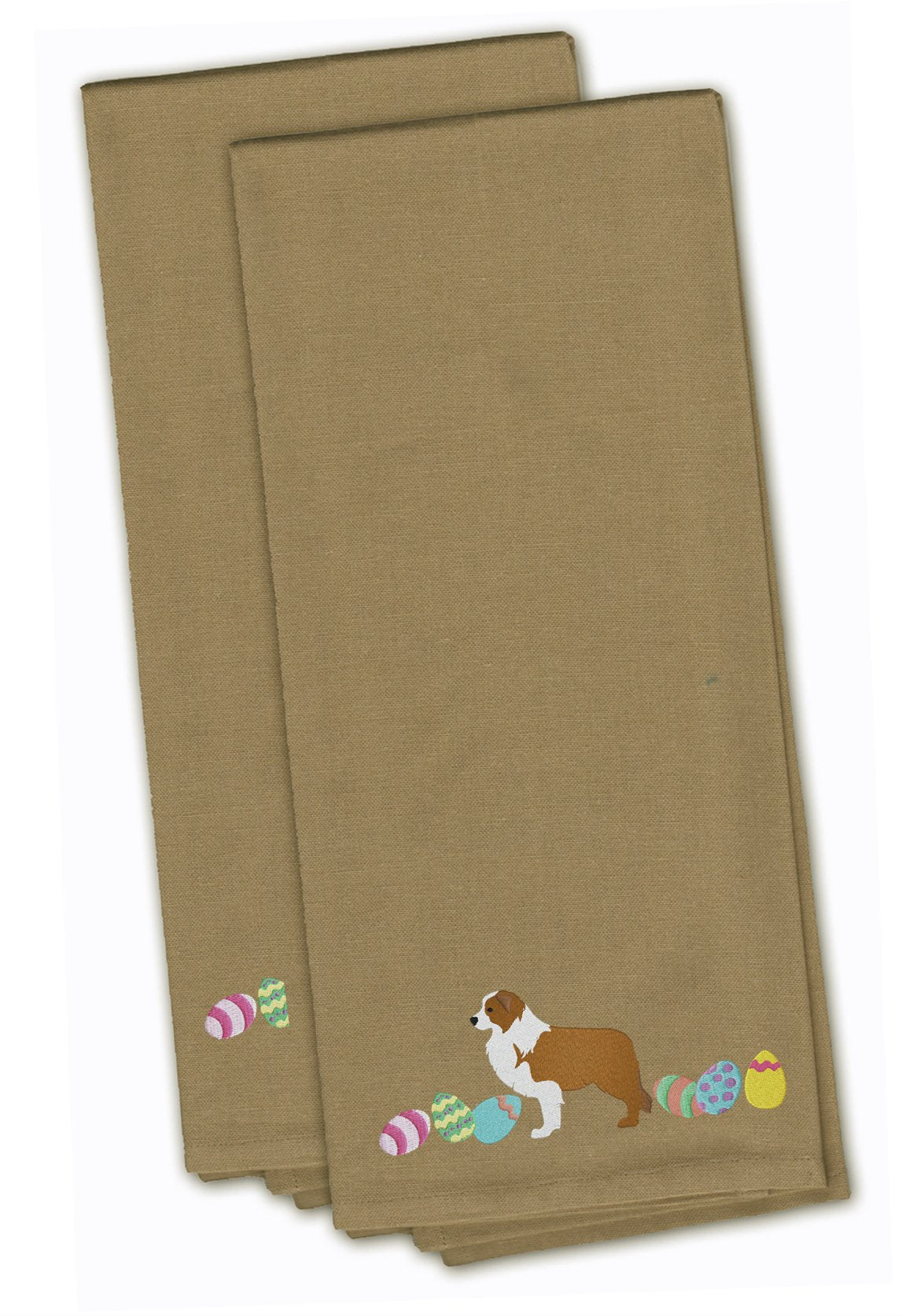 Red Border Collie Easter Tan Embroidered Kitchen Towel Set of 2 CK1677TNTWE by Caroline's Treasures