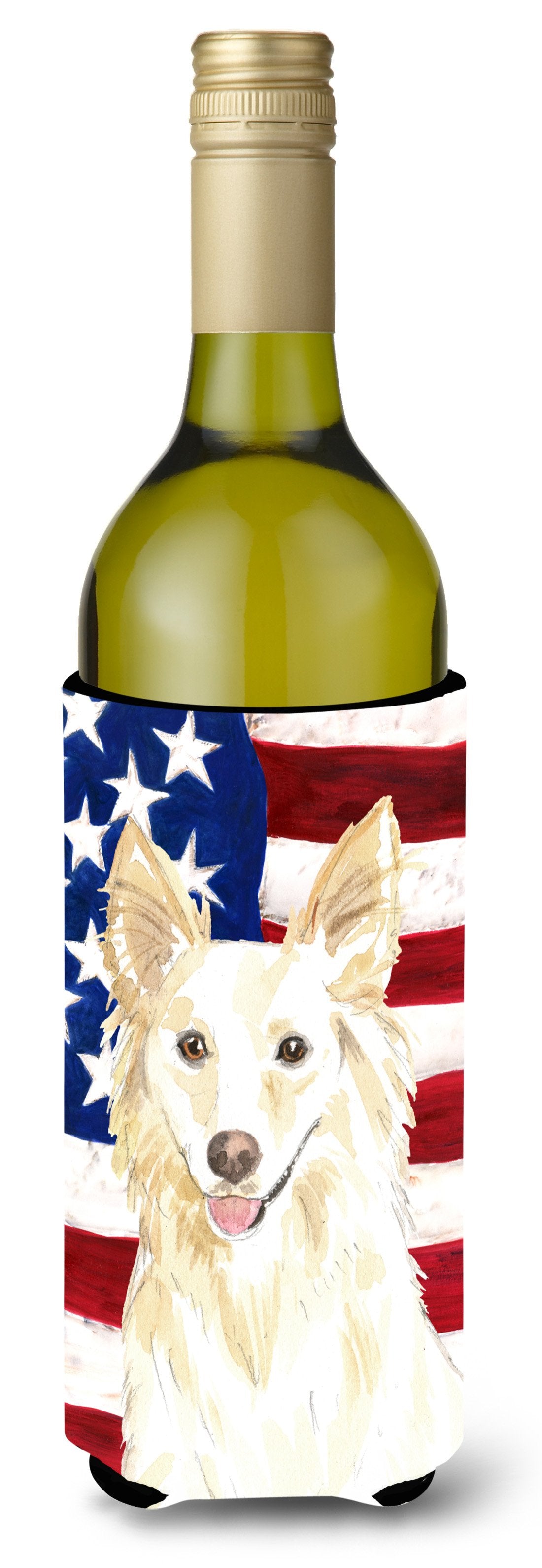 Patriotic USA White Collie Wine Bottle Beverge Insulator Hugger CK1708LITERK by Caroline's Treasures