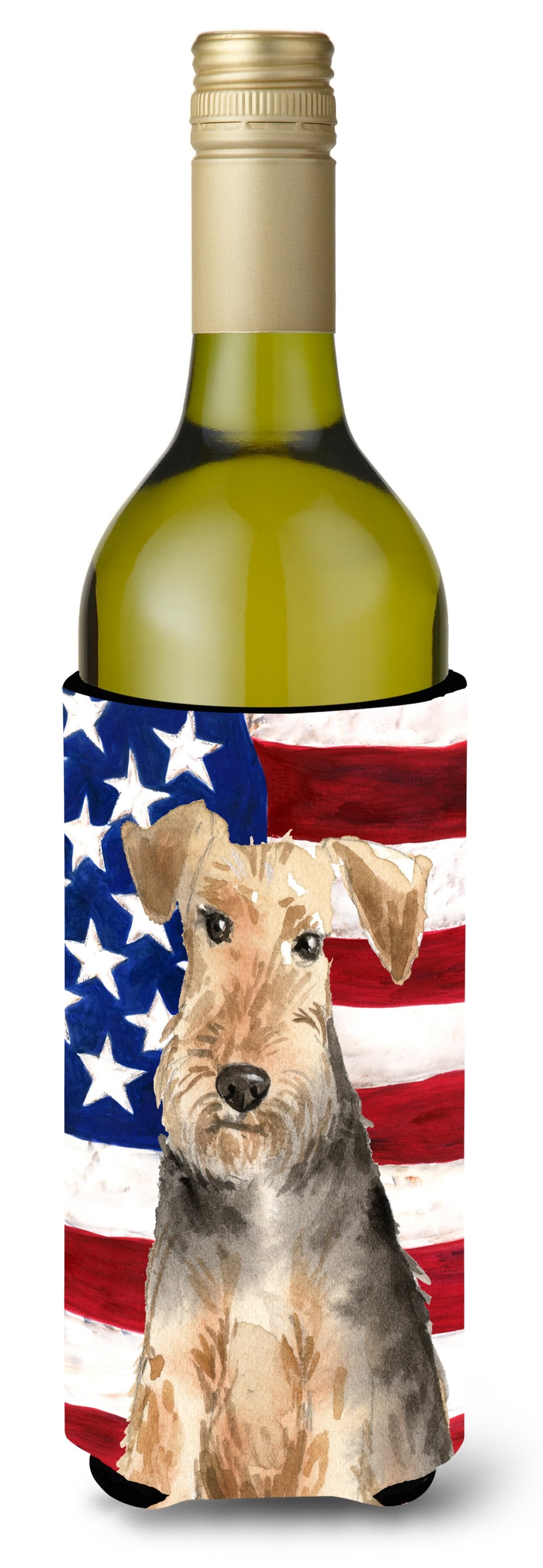 Patriotic USA Welsh Terrier Wine Bottle Beverge Insulator Hugger CK1710LITERK by Caroline's Treasures