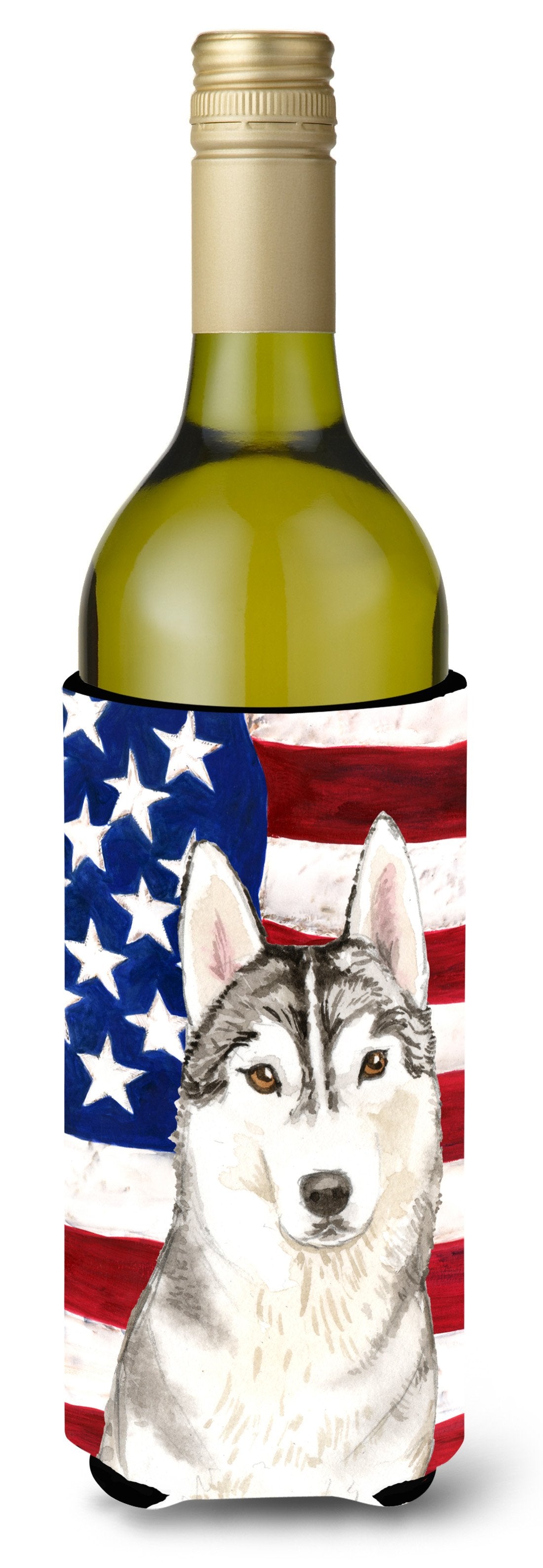 Patriotic USA Siberian Husky Wine Bottle Beverge Insulator Hugger CK1713LITERK by Caroline's Treasures
