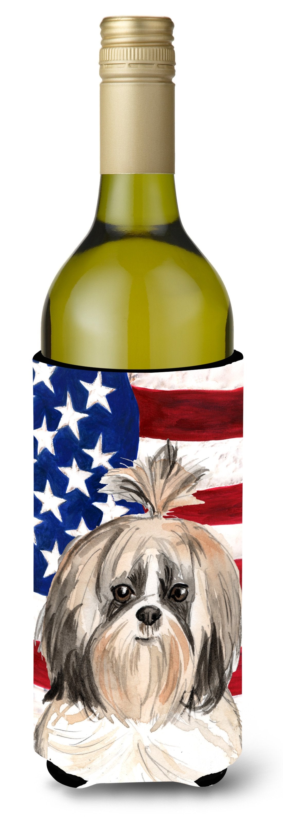 Patriotic USA Shih Tzu Wine Bottle Beverge Insulator Hugger CK1715LITERK by Caroline's Treasures