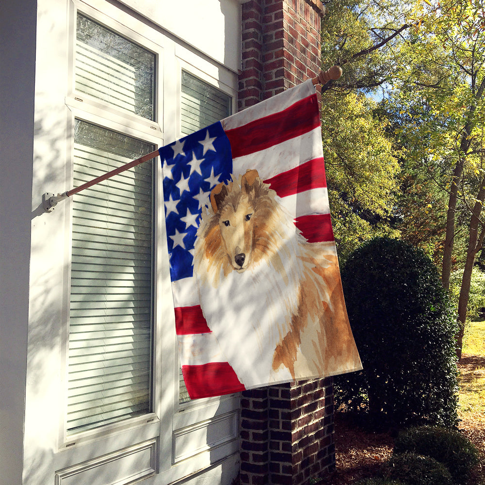 Patriotic USA Rough Collie Flag Canvas House Size CK1719CHF