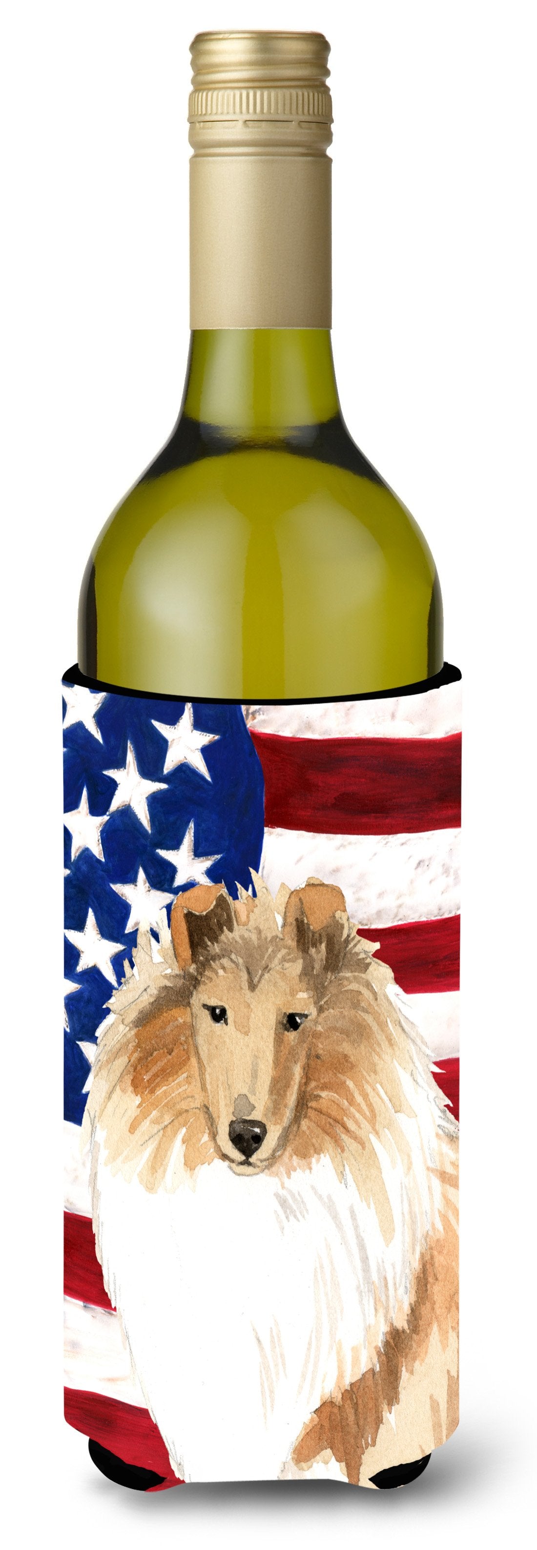 Patriotic USA Rough Collie Wine Bottle Beverage Insulator Hugger CK1719LITERK by Caroline's Treasures