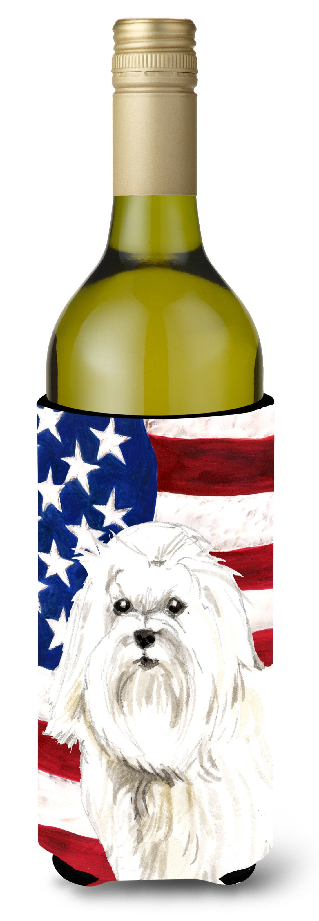 Patriotic USA Maltese Wine Bottle Beverge Insulator Hugger CK1723LITERK by Caroline's Treasures