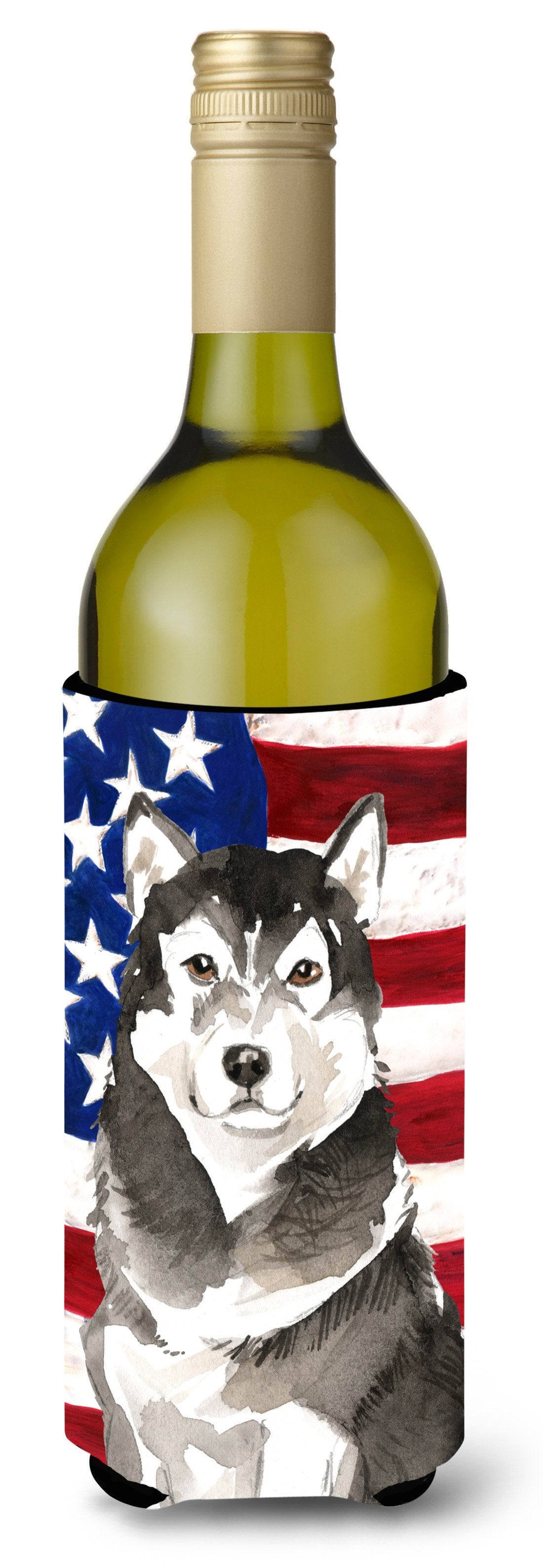 Patriotic USA Alaskan Malamute Wine Bottle Beverge Insulator Hugger CK1724LITERK by Caroline's Treasures