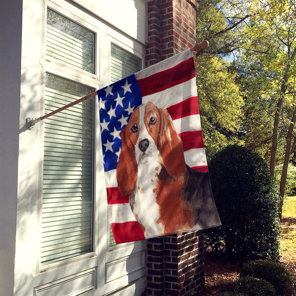 Patriotic USA Basset Hound Flag Canvas House Size CK1742CHF