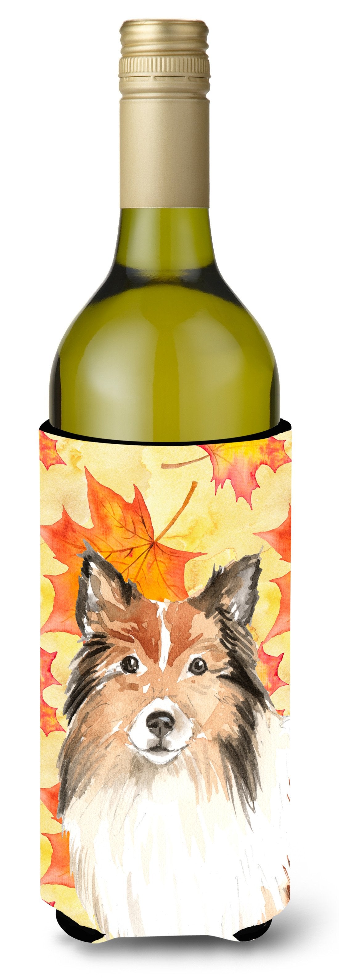 Fall Leaves Sheltie Wine Bottle Beverge Insulator Hugger CK1827LITERK by Caroline's Treasures