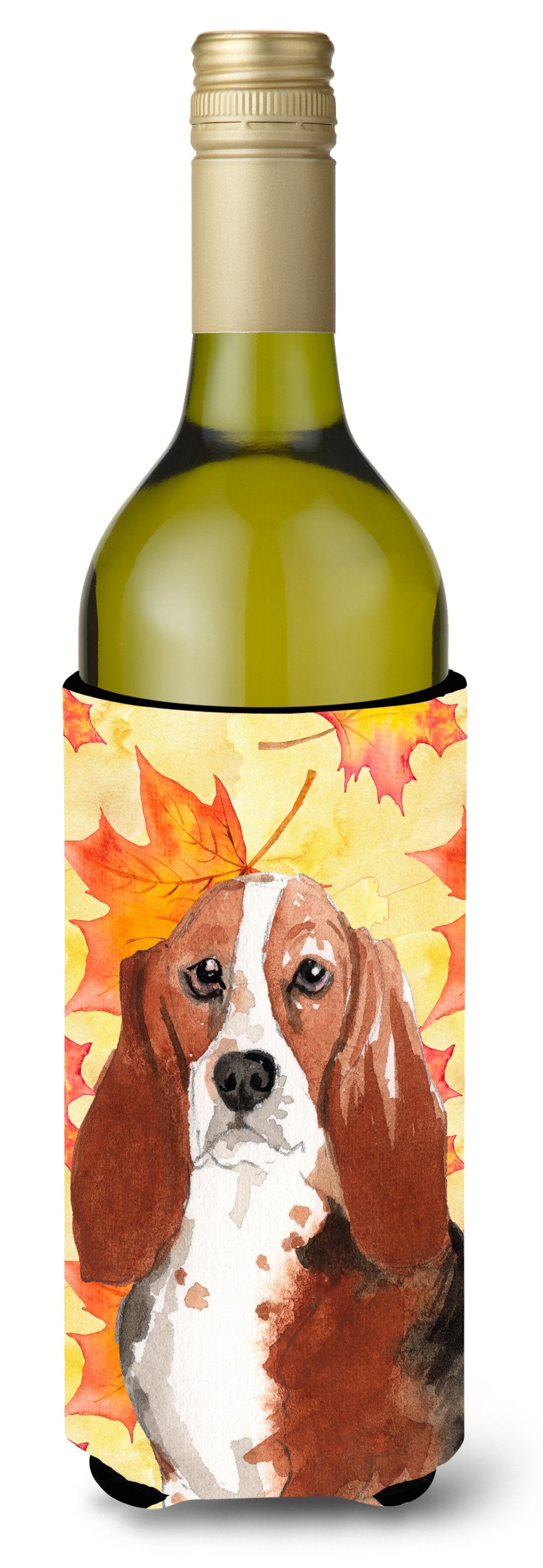 Fall Leaves Basset Hound Wine Bottle Beverge Insulator Hugger CK1853LITERK by Caroline's Treasures