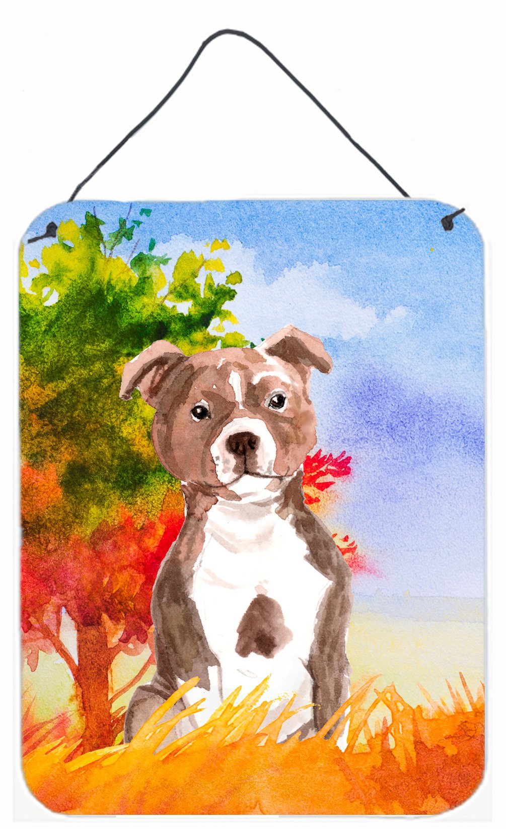 Fall Red Staffordshire Bull Terrier Wall or Door Hanging Prints CK1933DS1216 by Caroline's Treasures