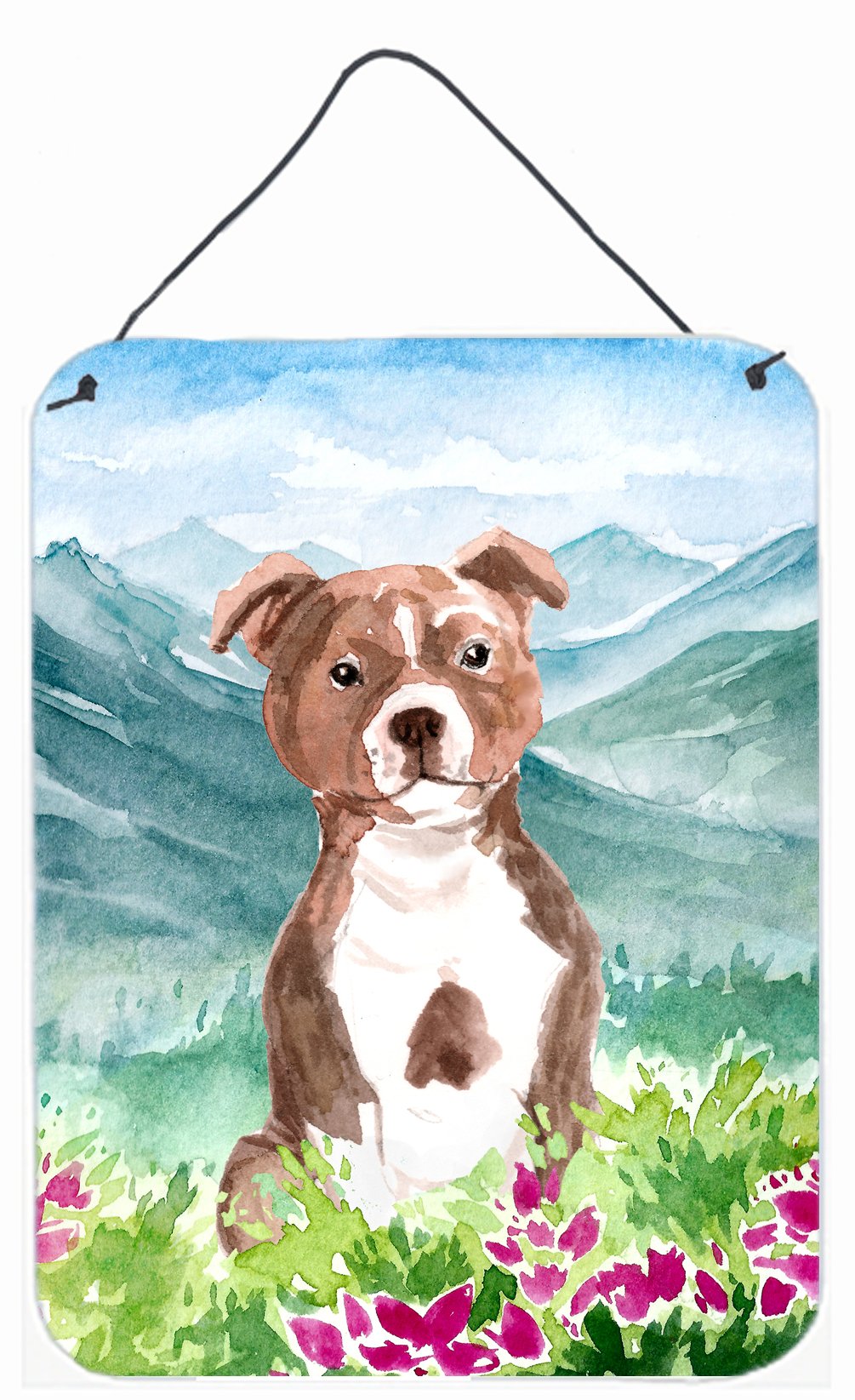 Mountian Flowers Red Staffordshire Bull Terrier Wall or Door Hanging Prints CK1968DS1216 by Caroline's Treasures