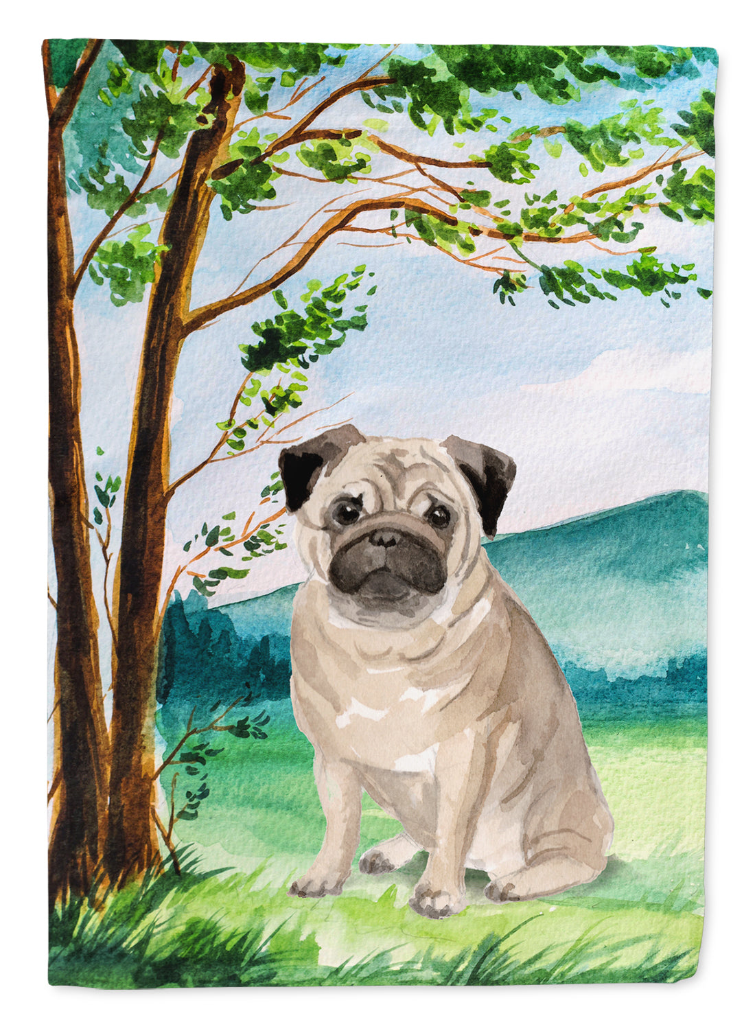 Under the Tree Fawn Pug Flag Canvas House Size CK2004CHF