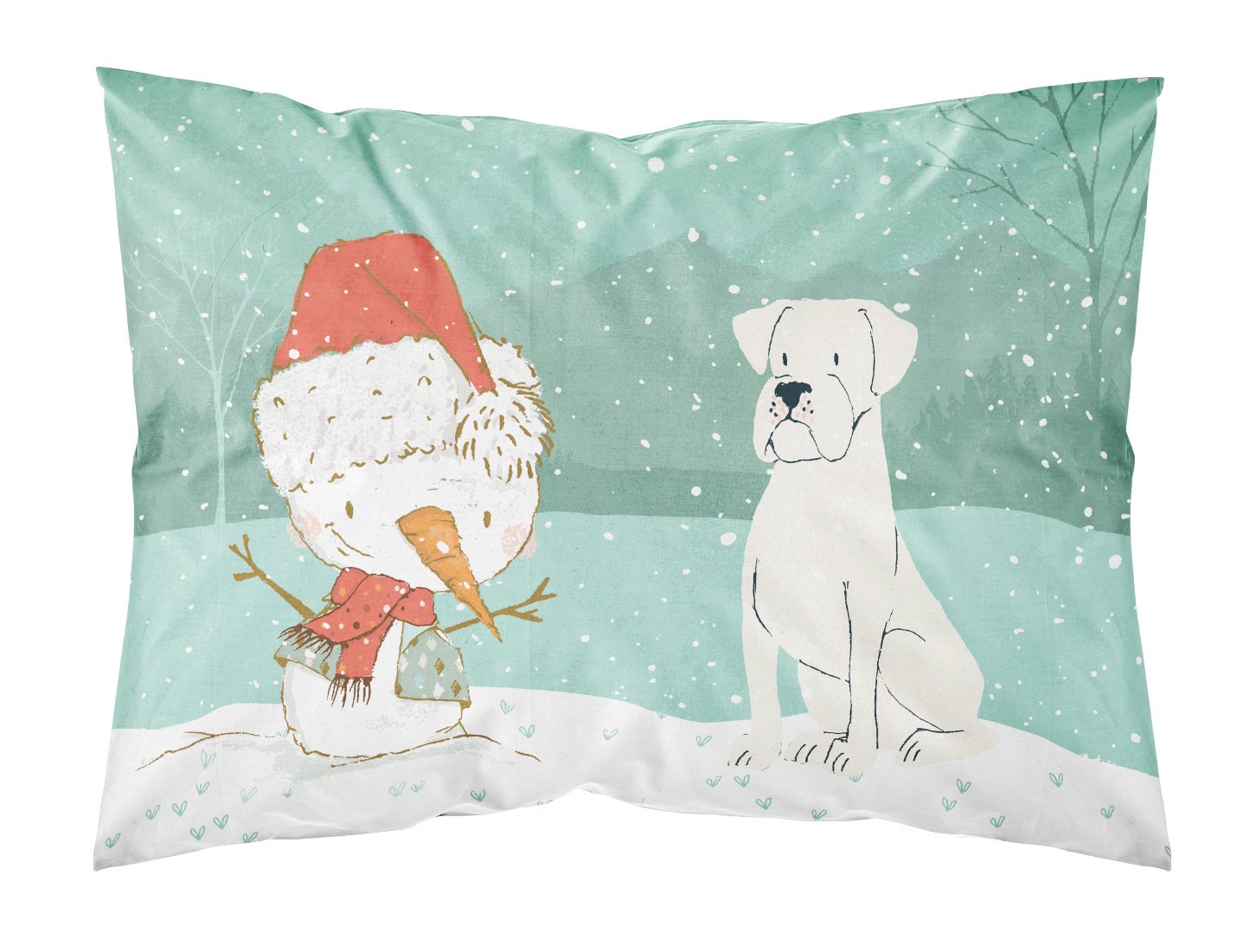 White Boxer and Snowman Christmas Fabric Standard Pillowcase CK2034PILLOWCASE by Caroline's Treasures