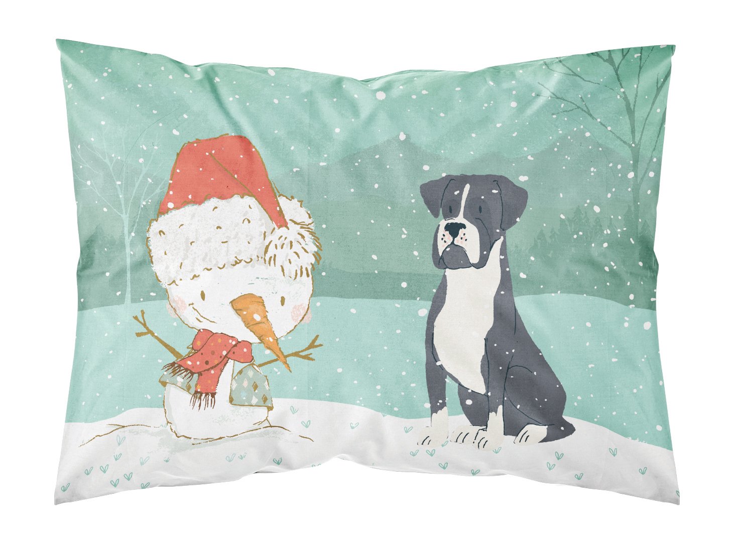 Black Boxer and Snowman Christmas Fabric Standard Pillowcase CK2035PILLOWCASE by Caroline's Treasures