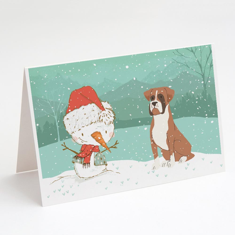Buy this Fawn Boxer and Snowman Christmas Greeting Cards and Envelopes Pack of 8