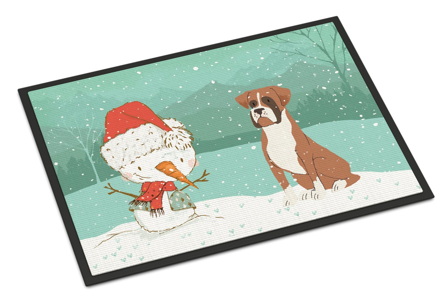 Fawn Boxer and Snowman Christmas Indoor or Outdoor Mat 24x36 CK2036JMAT by Caroline's Treasures