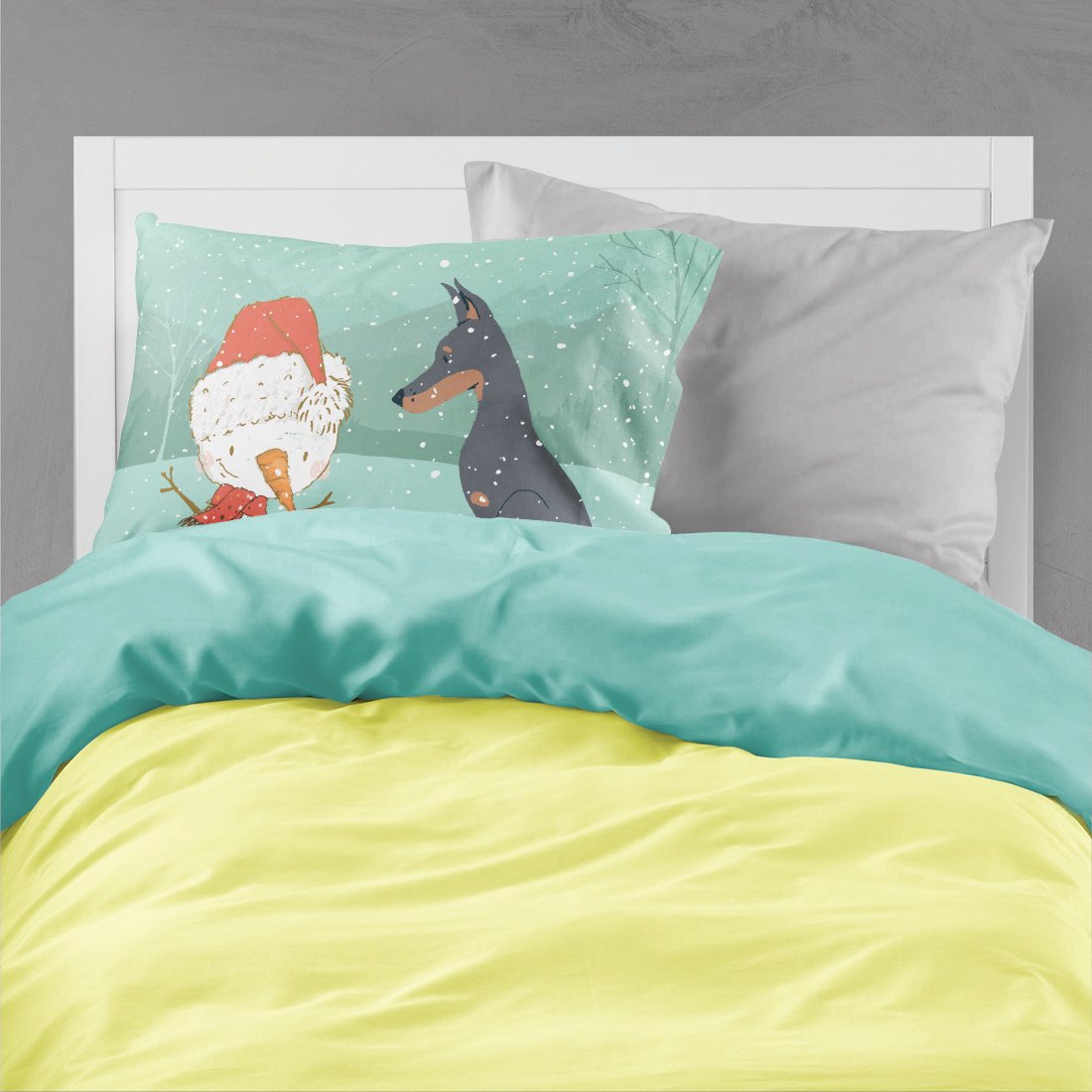 Doberman and Snowman Christmas Fabric Standard Pillowcase CK2038PILLOWCASE by Caroline's Treasures