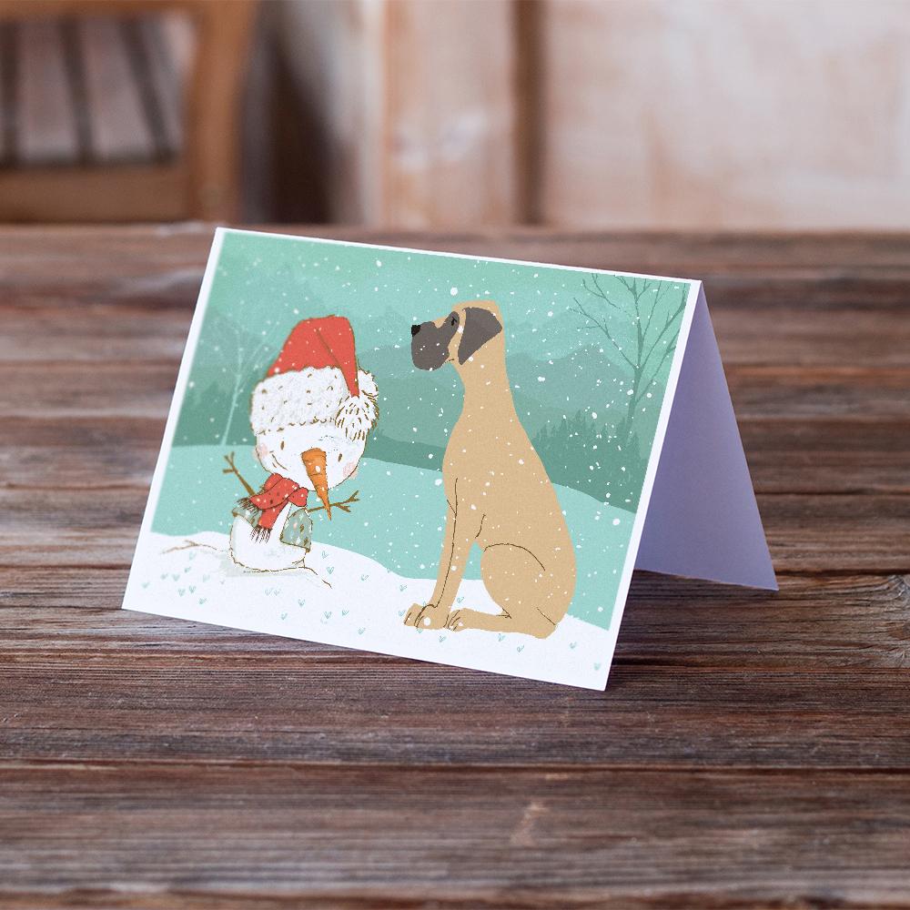 Buy this Fawn Natural Great Dane Snowman Christmas Greeting Cards and Envelopes Pack of 8