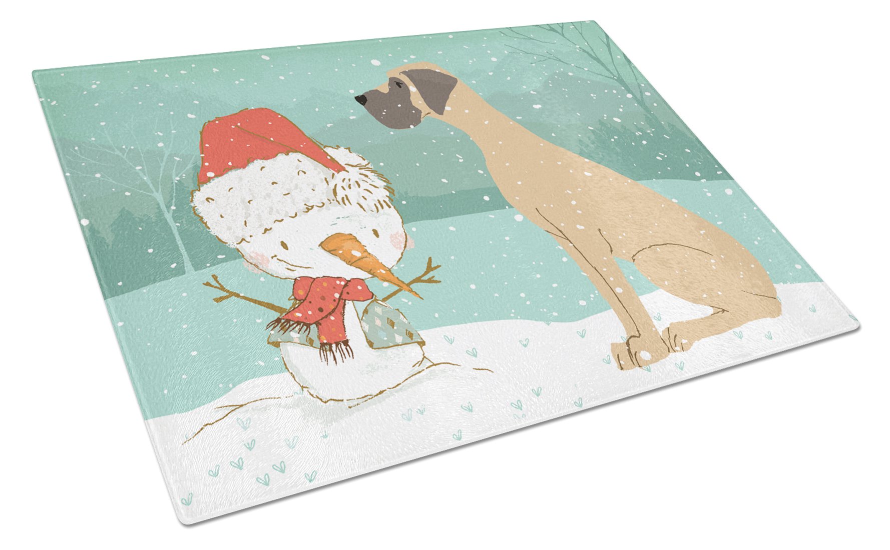 Fawn Natural Great Dane Snowman Christmas Glass Cutting Board Large CK2040LCB by Caroline's Treasures