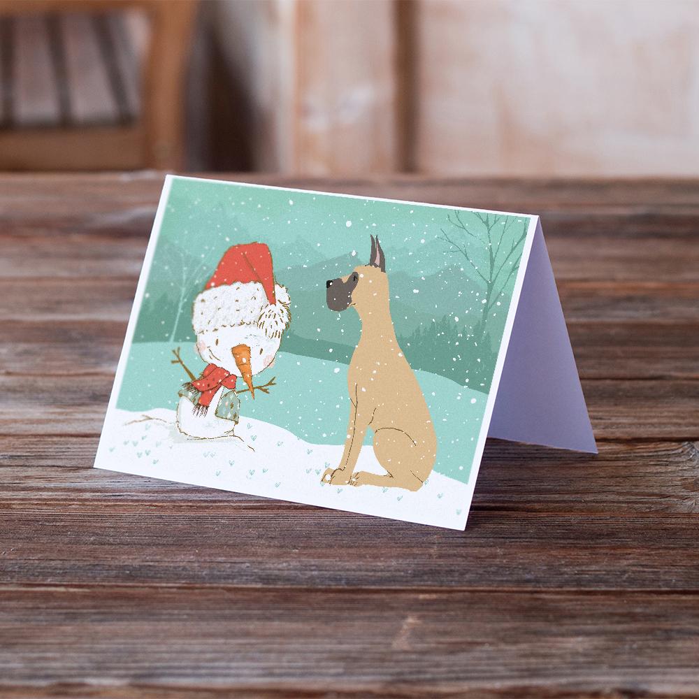 Buy this Cropped Fawn Great Dane Snowman Christmas Greeting Cards and Envelopes Pack of 8